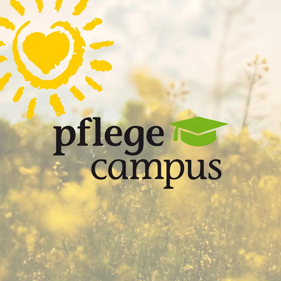 Logo des MENSCH & MEHR Pflegecampus mit Sonne und Doktorhut